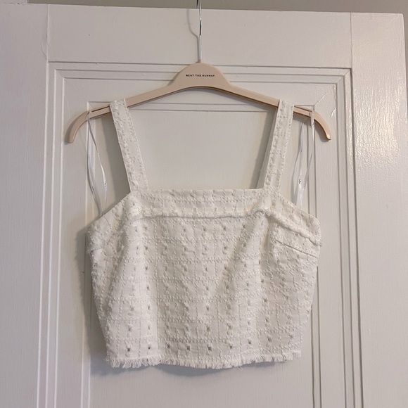 Lulu’s Downtown White Distressed Denim Sleeveless Crop Top - Picture 3 of 6